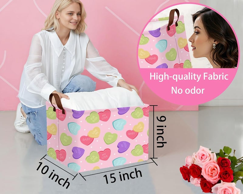 BOOHIT Valentines Day Basket Large Foldable Heart Shaped Storage Box for Gifts Kids Empty Storage Bins Rectangular Toy Organizer Decor (Colorful Love) - Image 2